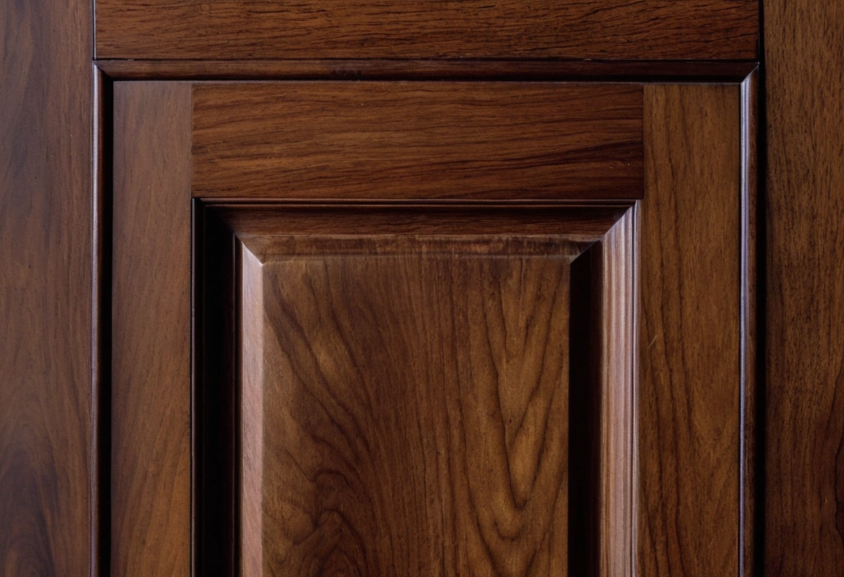 Macro detail of a solid walnut frame-and-panel door showing the panel seated in a grooved frame